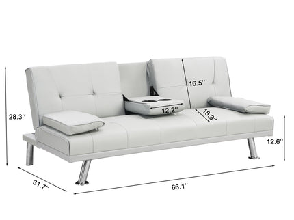 Futon Sofa Bed With Armrest Two Holders Wood Frame, Stainless Leg