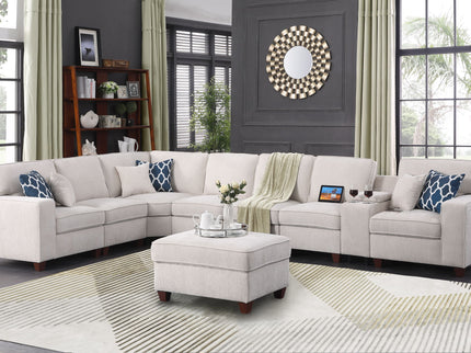 Ted - Sectional Sofa With Ottoman - Beige