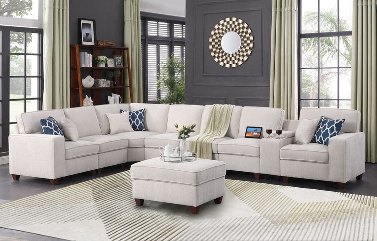 Ted - Sectional Sofa With Ottoman - Beige