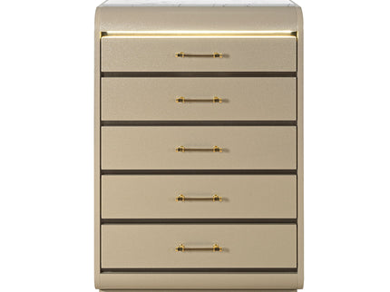 Gigi - Chest With LED Lights Chest, 5 Drawers, LED Lighting, Rounded Edges - Gold