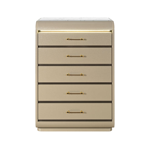 Gigi - Chest With LED Lights Chest, 5 Drawers, LED Lighting, Rounded Edges - Gold