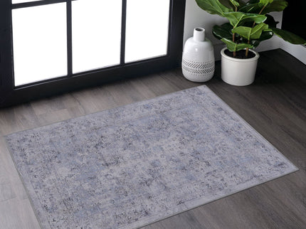 Maval - 2' X 3' Washable Area Rug - Blue / Cream