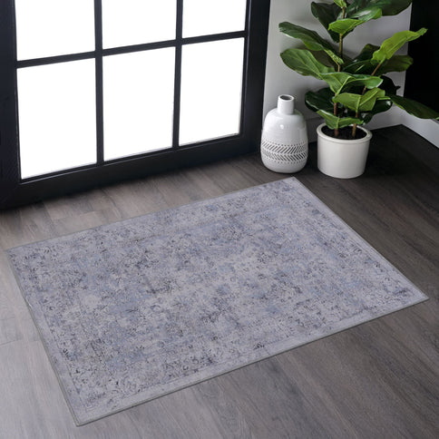 Maval - 2' X 3' Washable Area Rug - Blue / Cream