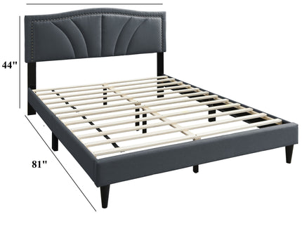 Bed With Nailhead Trim Accents, Upholstered Platform Frame