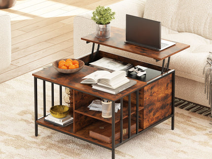 Lift Top Coffee Table With Storage, Adjustable Height Living Room - Black / Brown