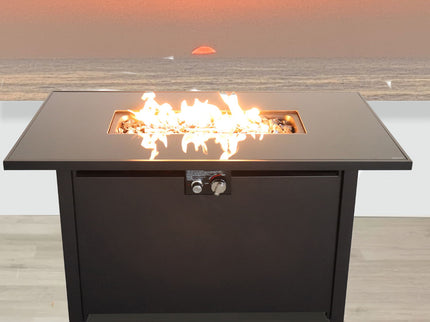 Outdoor Fire Pit Table Durable Construction With Lid - Black