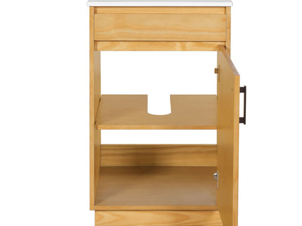 Bathroom Vanity With Sink, Freestanding Single Cabinet With Soft Closing Door And Adjustable Shelf - Natural Wood