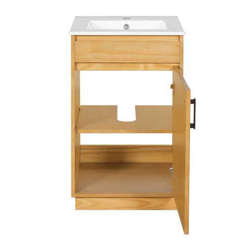 Bathroom Vanity With Sink, Freestanding Single Cabinet With Soft Closing Door And Adjustable Shelf - Natural Wood