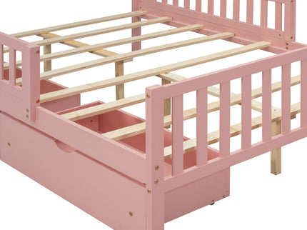 Platform Bed With Guardrails On Both Sides And 2 Storage Drawers