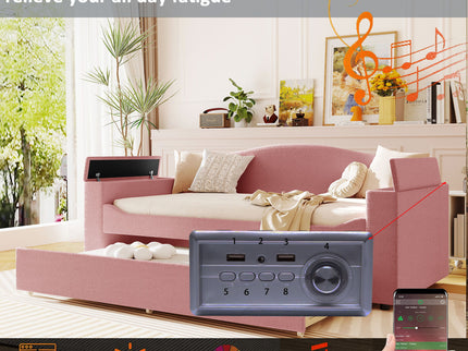 Upholstered Daybed With Storage Armrests, Trundle And Latest Integrated tooth Audio System