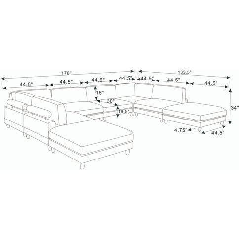 Modern Modular Sectional With Adjustable Back Support