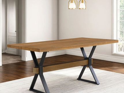 Farmhouse Style X Shaped Legs Dining Table With Moulded Details - Brown