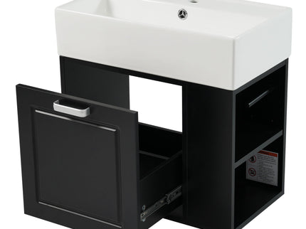 Modern Wall Mounted Bathroom Vanity With Sink, Soft Close Drawer, Adjustable Shelf, Toilet Paper Holder