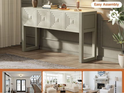Geometric Carved Console Table With 3 Soft Close Drawers