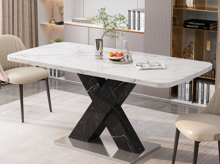 Rectangle Dining Table With Stretchable Top, X Shape Mdf Legs With Steel Base - White / Black