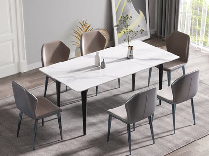 70.87" Modern Artificial Stone White Straight Edge Black Metal Leg Dining Table, Can Accommodate 6-8 People - White / Black