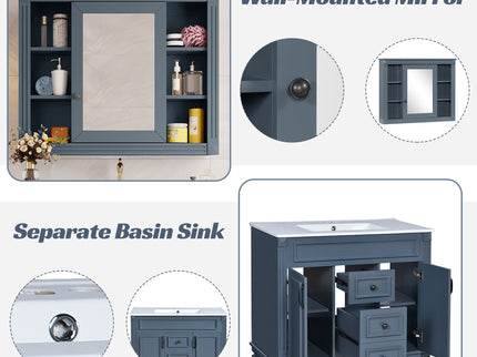 Bathroom Vanity With Top Sink, Mirror Cabinet, 2 Soft Closing Doors & 2 Drawers