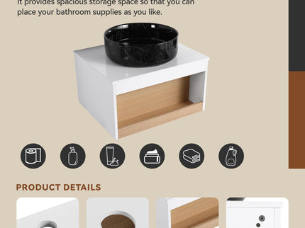 Floating Bathroom Vanity With Vessel Sink With Open Shelf Storage
