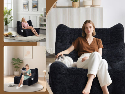 Bean Bag Chair With Armrests Oversized Comfy Beanbag Lounge Lazy Floor Sofa Accent Chair For Living Room - Black