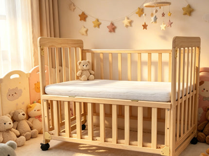 Portable Bedside Bassinet With 3 Adjustable Heights, Mini Crib For Newborns - Natural Wood