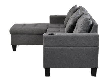Modern Sectional Sofa Set With L Shape Chaise Lounge, Cup Holder, 4 Seat - Gray