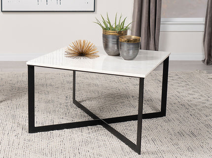 Volz - Square Coffee Table With Crisscross Base - White Marble