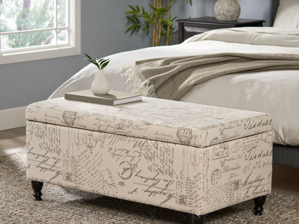 Parisian Upholstered Fabric Storage Ottoman - Beige / Reclaimed Natural
