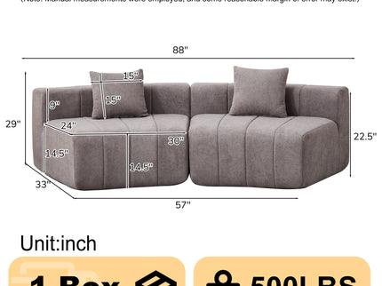 Curved Sectional Sofa With 2 Pillows For Living Room - Gray