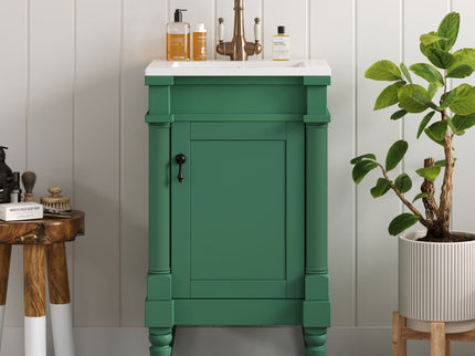 Bathroom Vanity With Sink, Compact Storage Cabinet With Door, Adjustable Shelf, Rectangular Style - Green
