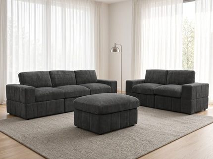 Oversized Modular Sectional Sofa Set With Loveseat & Ottoman, 6 Piece Living Room Furniture - Dark Gray