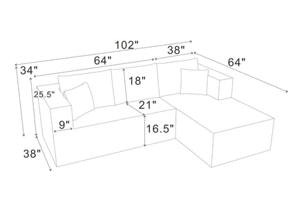 L - Shape Full Compressed Upholstered Sectional