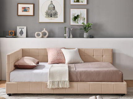 Mid-Century Storage Upholstered Tufted Bed Frame With Backrest And Armrests