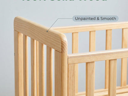 Portable Mini Baby Crib 5 In 1 Convertible With Foldable Storage - Natural Wood
