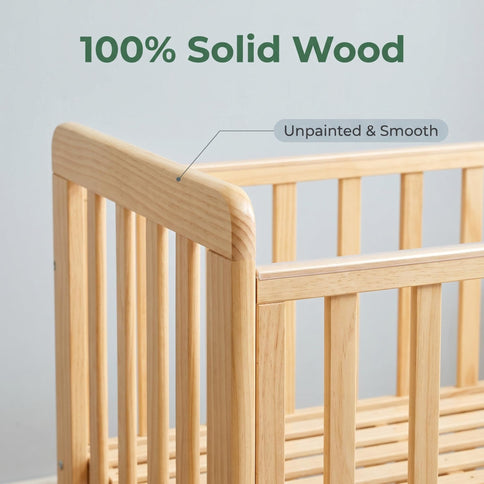 Portable Mini Baby Crib 5 In 1 Convertible With Foldable Storage - Natural Wood
