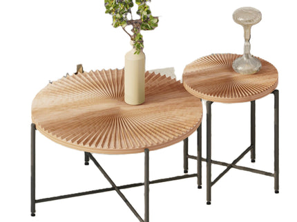 Radial - Pattern Coffee And End Table Set Waterproof Cover, Distressed Cylindrical Design (Set of 2)