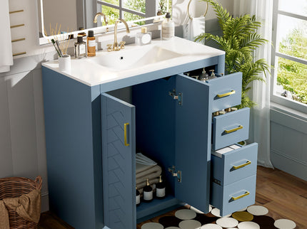 Bathroom Vanity With Sink, Storage Cabinet, Freestanding Set With 3 Drawers & Soft Closing Doors - Indigo