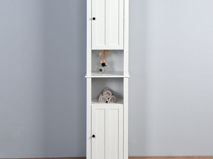 Wooden Bathroom Floor Storage Cabinet With 2 Doors And 6 Shelves - White