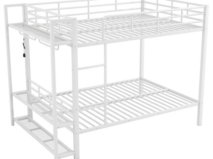 Bunk Bed With Storage Shelves, Clothes Hooks, LED Light