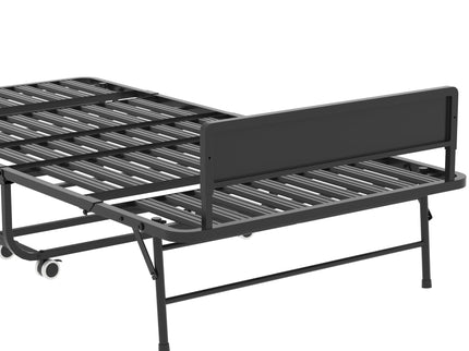 Twin Folding Bed With Adjustable Headboard & Memory Foam Mattress, Portable Coton Wheels For Tall People, Space-Saving Guest Bed - Black