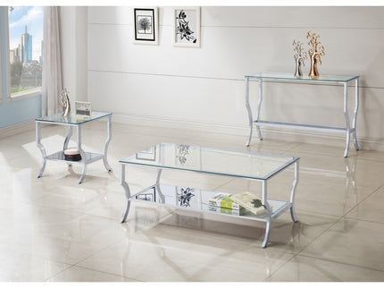 Porch & Den - Square Top End Table Elegance Glass - Chrome