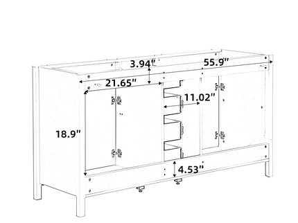 59.1" Minimalist Double Sink Bathroom Vanity With Top, Soft Close Doors & Drawers - White