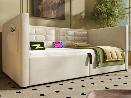 Upholstered Daybed With Hydraulic Storage And USB / Type - C Charging