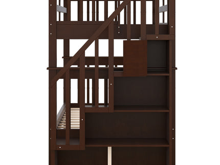 Stairway Bunk Bed With Storage And Guard Rail For Bedroom