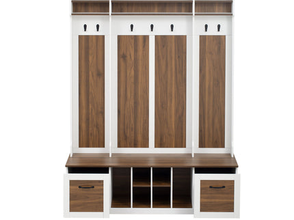 5 In 1 Entryway Bench With Coat Rack, 7 Sturdy Hooks, 2 Spacious Drawers And Adjustable Shelves