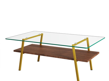 Rectangle Coffee Table, Tempered Glass Tabletop With Metal Legs, Modern Table For Living Room