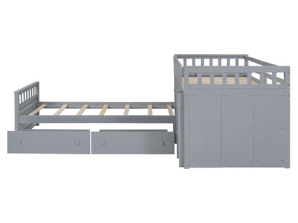Loft Platform Bed With 7 Drawers And Full Guardrails, Modern L Shaped Space Savin