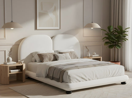 Queen Size Upholstered Platform Bed Frame With Split Headboard - White