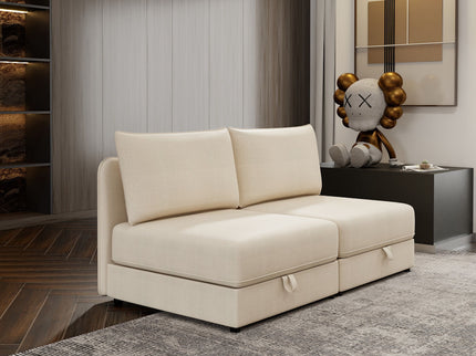 Modular Sectional Sofa With Storage, Convertible 2 Seater Sleeper Sofa - Beige