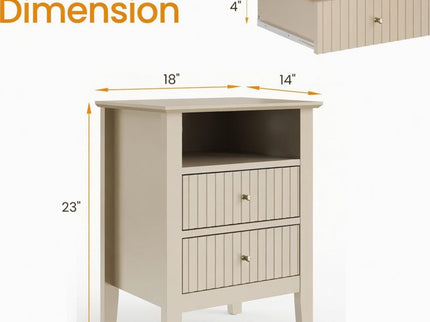 Fluted Nightstand With 2 Drawers