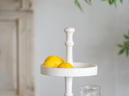Two Tiered Round Wooden Tray - White
